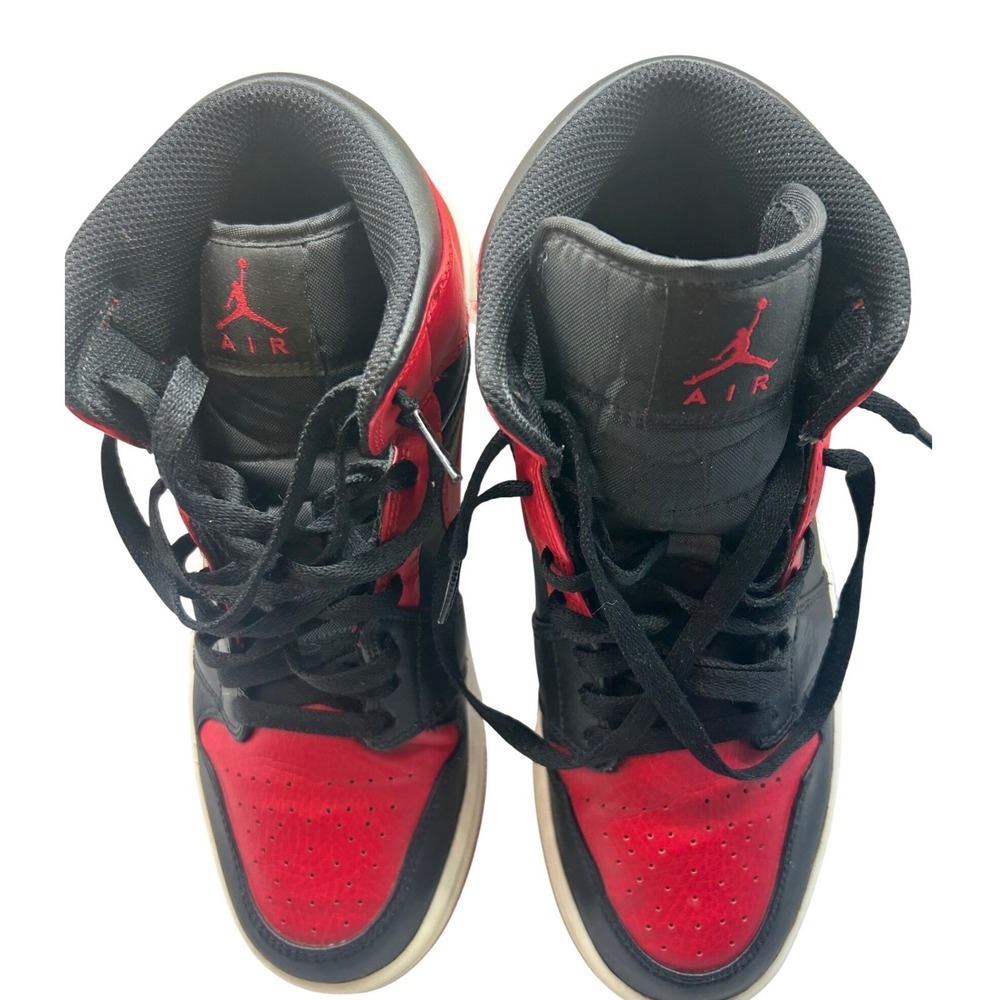 Air Jordan Nike 1 Mid Red Black Basketball Shoes Men's Size 8.5 554724 074